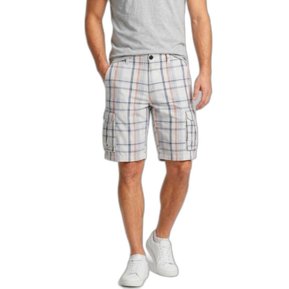 Levi’s Men's White Orange Black Plaid Cotton Flat Front Cargo Shorts Size 38